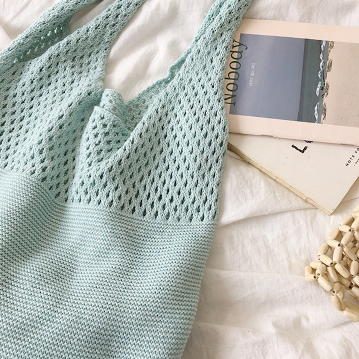 Macaron Colored Cotton Knitted Shoulder Bag