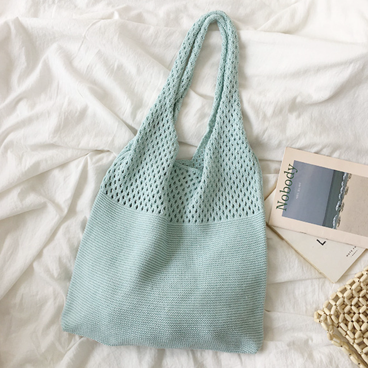 Macaron Colored Cotton Knitted Shoulder Bag
