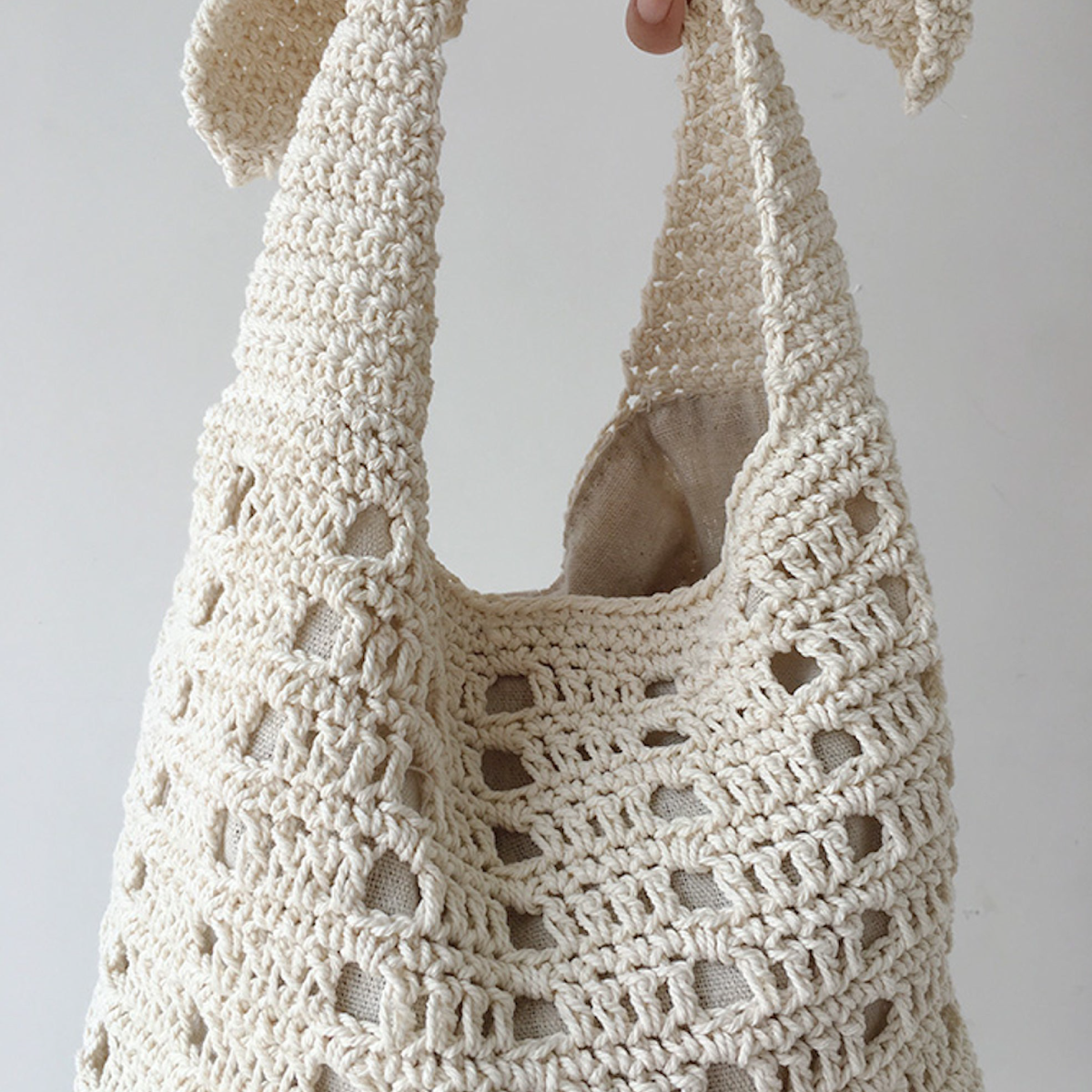 Medium Crochet Cotton Bucket Bag