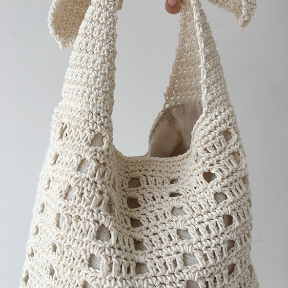 Elena Handbags Medium Crochet Cotton Bucket Bag