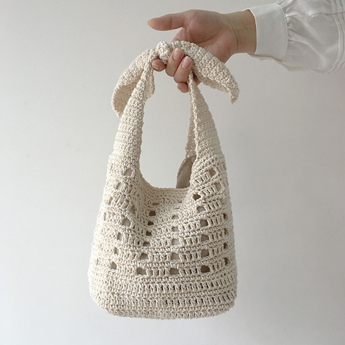 Medium Crochet Cotton Bucket Bag