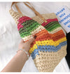 Buy Online Large Rainbow Straw Tote with Leather Strap and Zipper