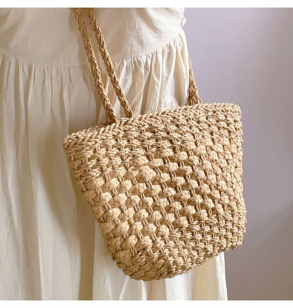 Elena Handbags Simple Woven Straw Tote Bag