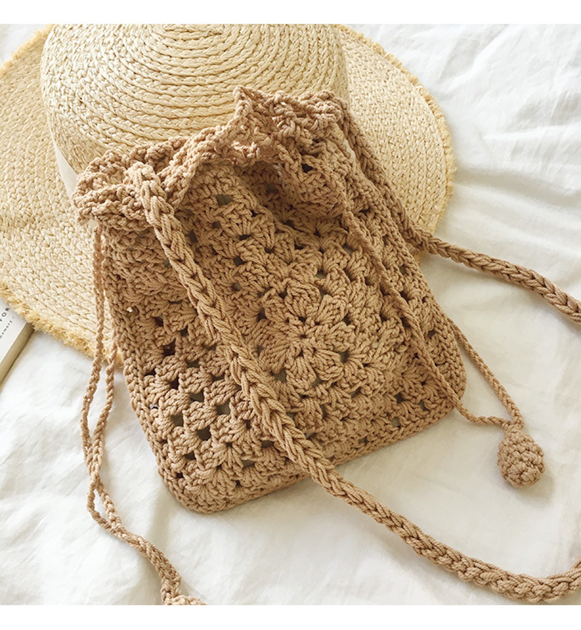 Buy Online High Quality, Unique Handmade Retro Cotton Knitted Shoulder Bucket Bag with Tassel, Hand Crochet Woven Purse, Fashion Casual Bag, Crossbody Bag Women's Purse Shoulder Bag - Elena H