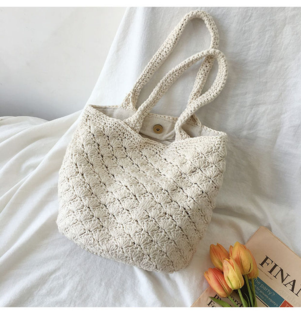 Buy Online High Quality, Unique Handmade Patterned Cotton Knitted Shoulder Bag, Hand Crochet Woven Purse, Fashion Casual Bag, Women's Purse Shoulder Bag - Elena Handbags