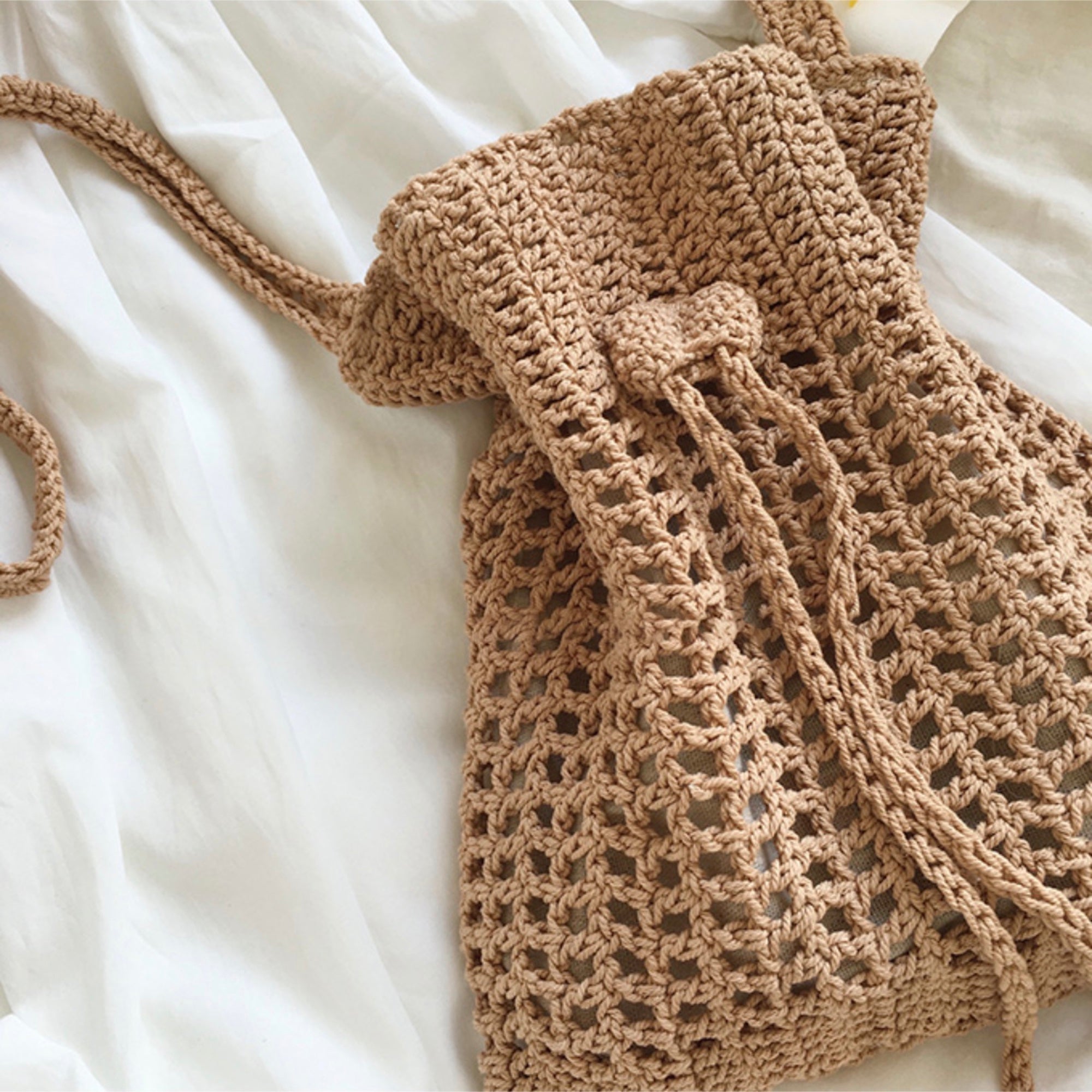 Buy Online High Quality, Unique Handmade Retro Artsy Cotton Knitted Shoulder Bag, Handmade Crochet Crossbody Bag, Fashion Casual Bag, Gift for Her, Women's Woven Drawstring Bag - Elena Handba