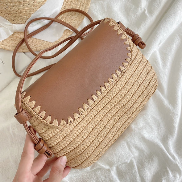 Buy Online High Quality, Unique Handmade Straw Woven Shoulder Bag with Leather Flap, Women's Purse - Elena Handbags