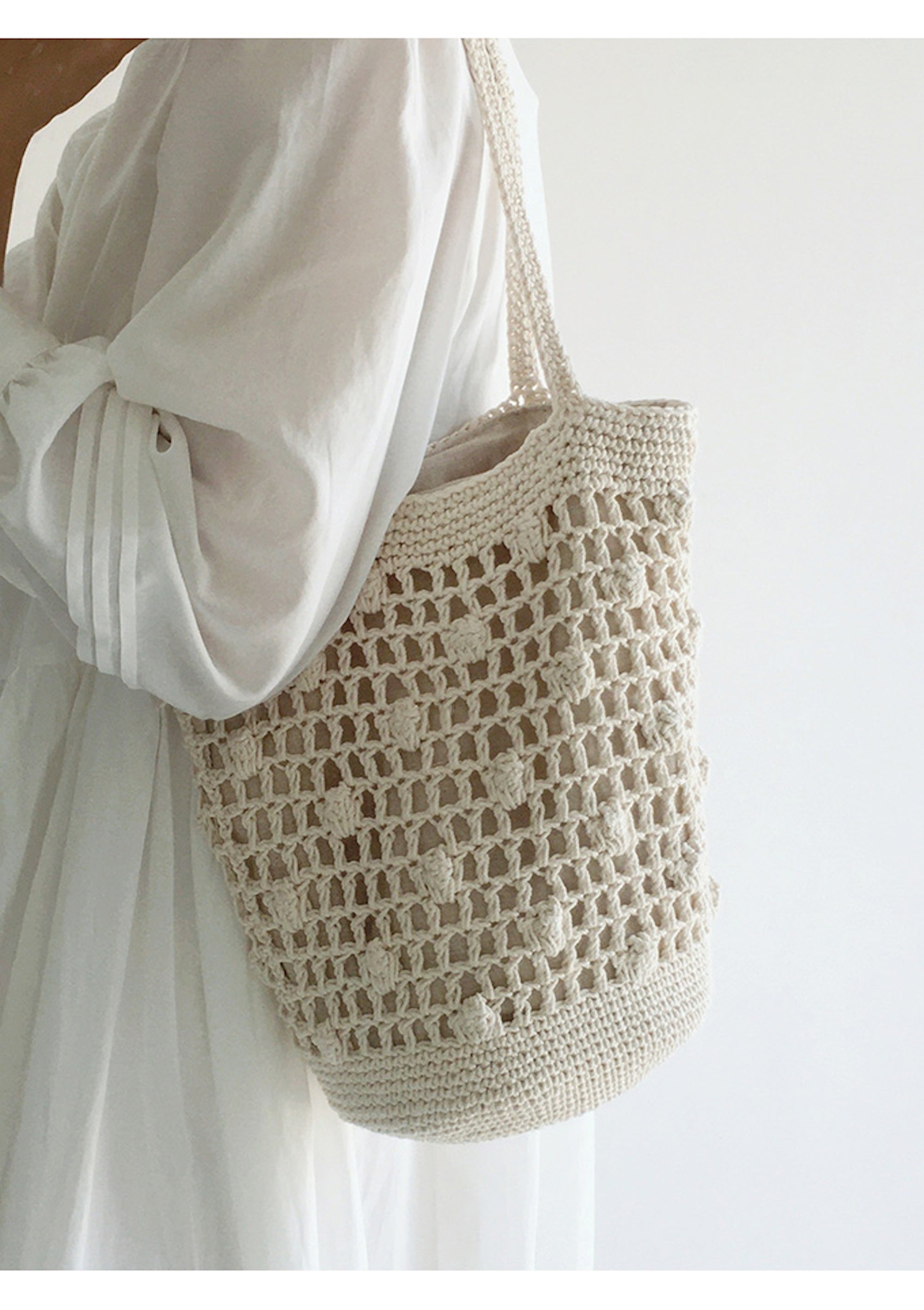 Buy Online High Quality, Unique Handmade Crochet Cotton Bucket Shoulder Bag, Minimalistic Basket Design, Hand Crochet Woven Purse, Fashion Casual Bag, Women's Purse, Shoulder Bag - Elena Hand