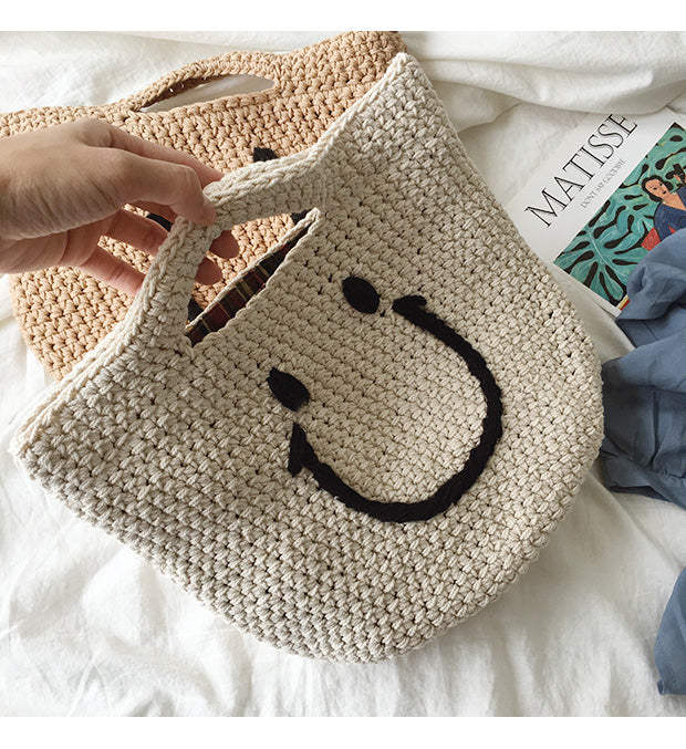 Buy Online Cotton Knitted Smiley Face Bag, Handmade Crochet Purse, Fashion Bag