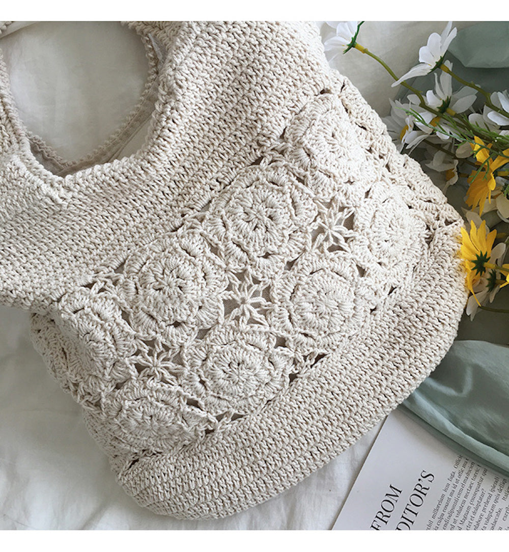 Buy Online High Quality, Unique Handmade Floral Cotton Knitted Shoulder Bag, Hand Crochet Woven Purse, Fashion Casual Bag, Women's Purse Shoulder Bag - Elena Handbags