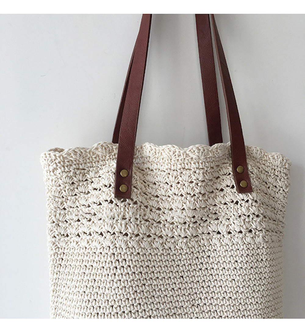 Buy Online High Quality, Unique Handmade Handmade Crochet Shoulder Bag with Leather Strap, Hand Woven, Fashion Casual Bag, Gift for Her, Women's Woven Bag - Elena Handbags