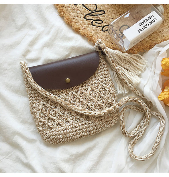 Buy Online High Quality, Unique Handmade Crochet Crossbody Bag with Leather Flap, Handmade Shoulder Bag, Women's Purse - Elena Handbags