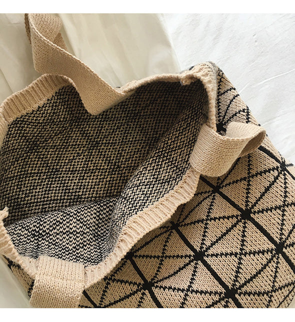 Elena Handbags Geometric Cotton Knitted Shoulder Bag