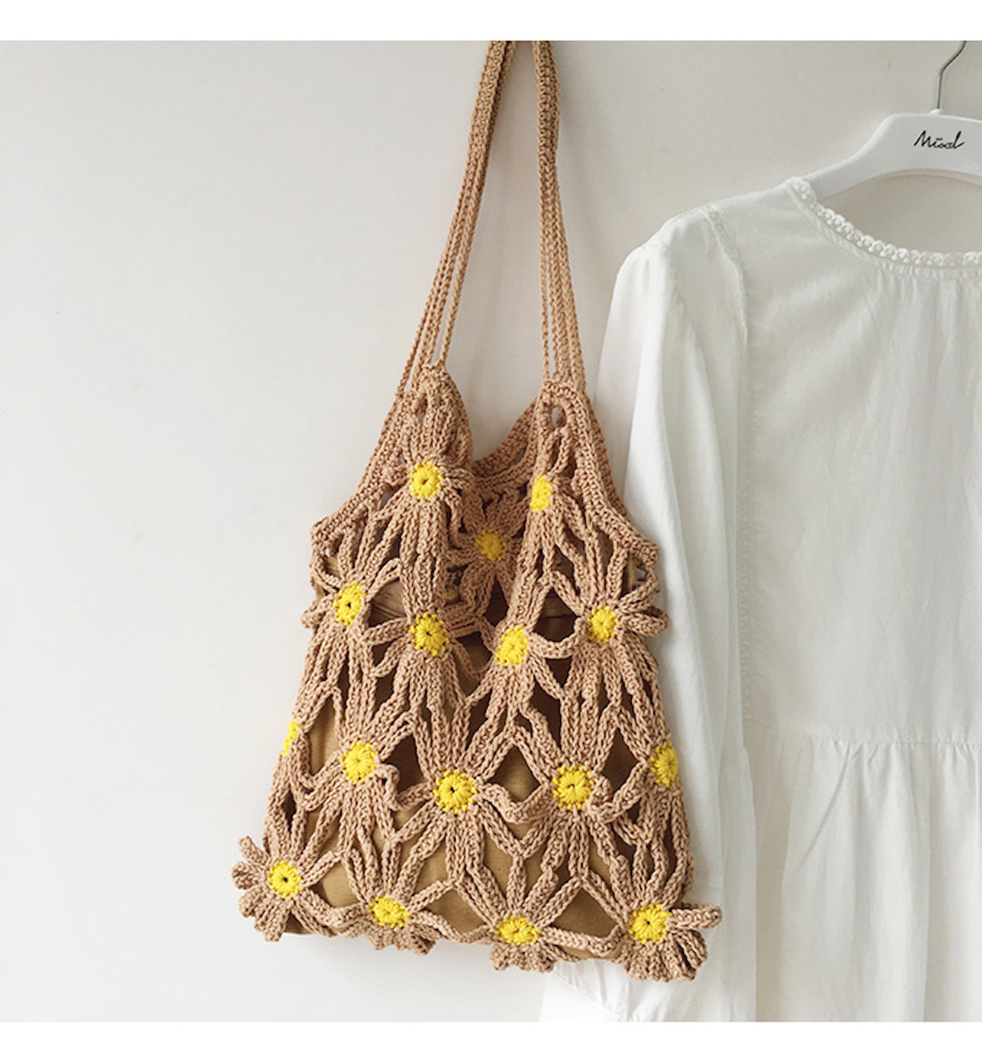 Buy Online High Quality, Unique Handmade Retro Daisy Cotton Knitted Shoulder Bag, Hand Woven, Fashion Casual Bag, Gift for Her, Women's Woven Bag - Elena Handbags