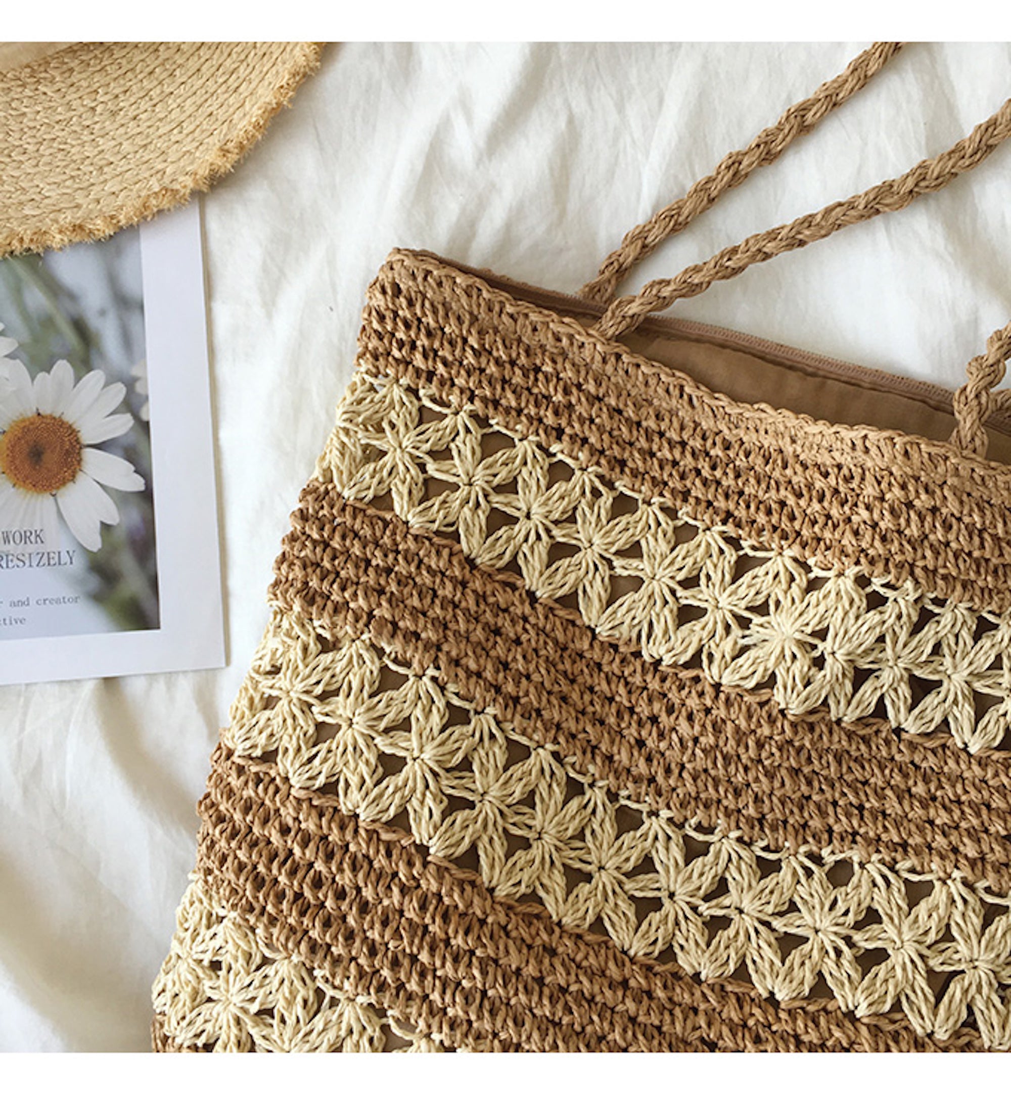 Buy Online High Quality, Unique Handmade 2021 Style Patterned Straw Woven Tote Bag, Retro Vibes, Summer Bag, Everyday Shoulder Bag, Beach Bag - Elena Handbags