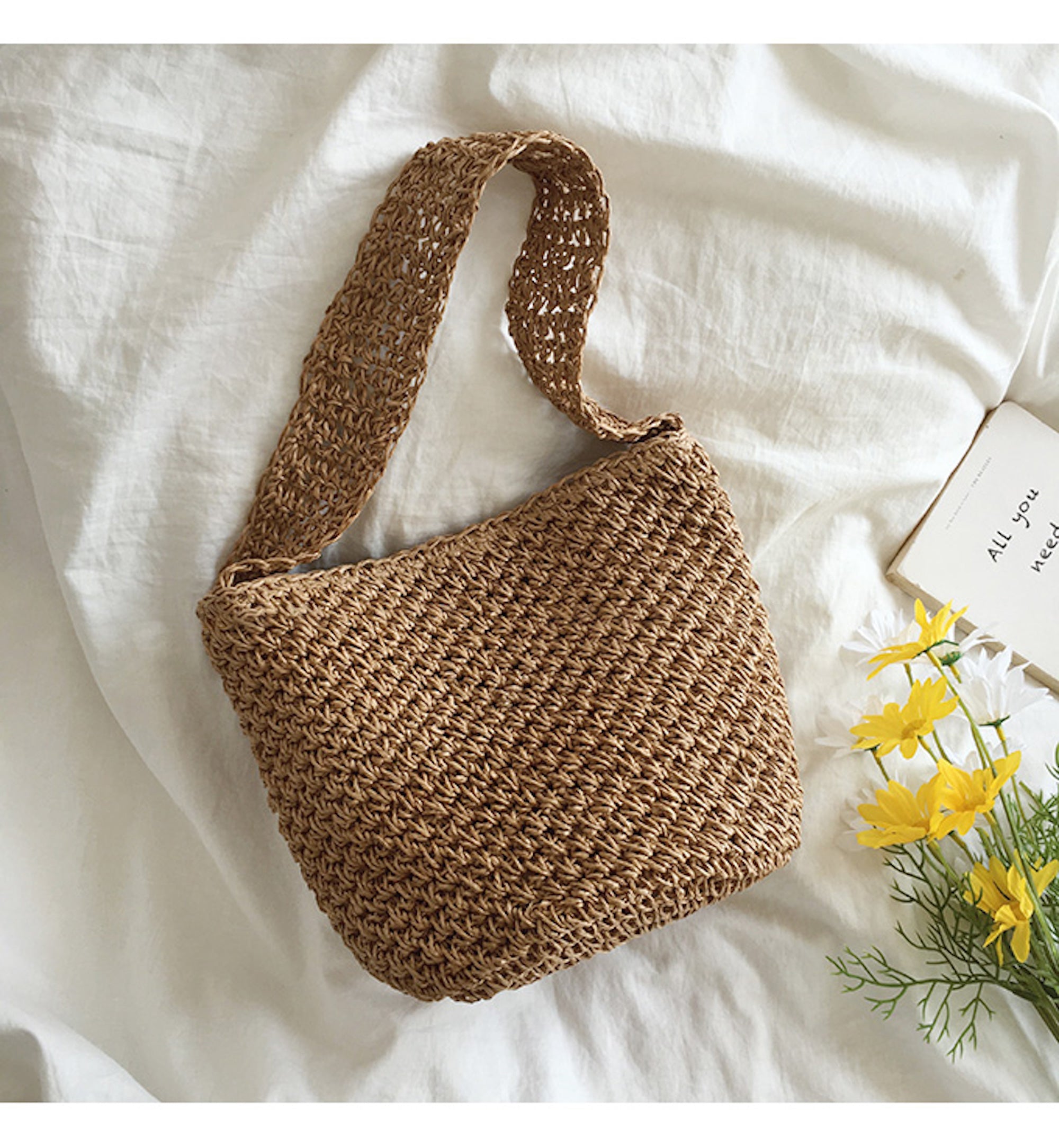 Buy Online High Quality, Unique Handmade Straw Shoulder Bucket Bag, Minimalistic Basket Design, Small Size, Handmade Summer Beach Purse, Raffia Bag - Elena Handbags
