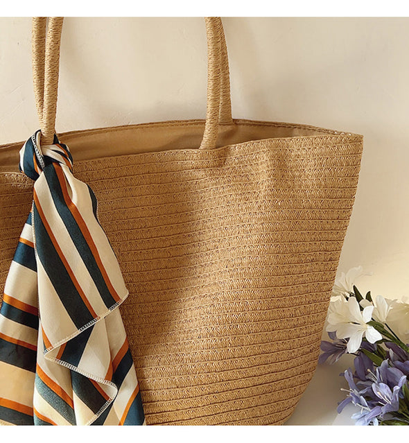 Elena Handbags Modern Style Straw Woven Tote Bag