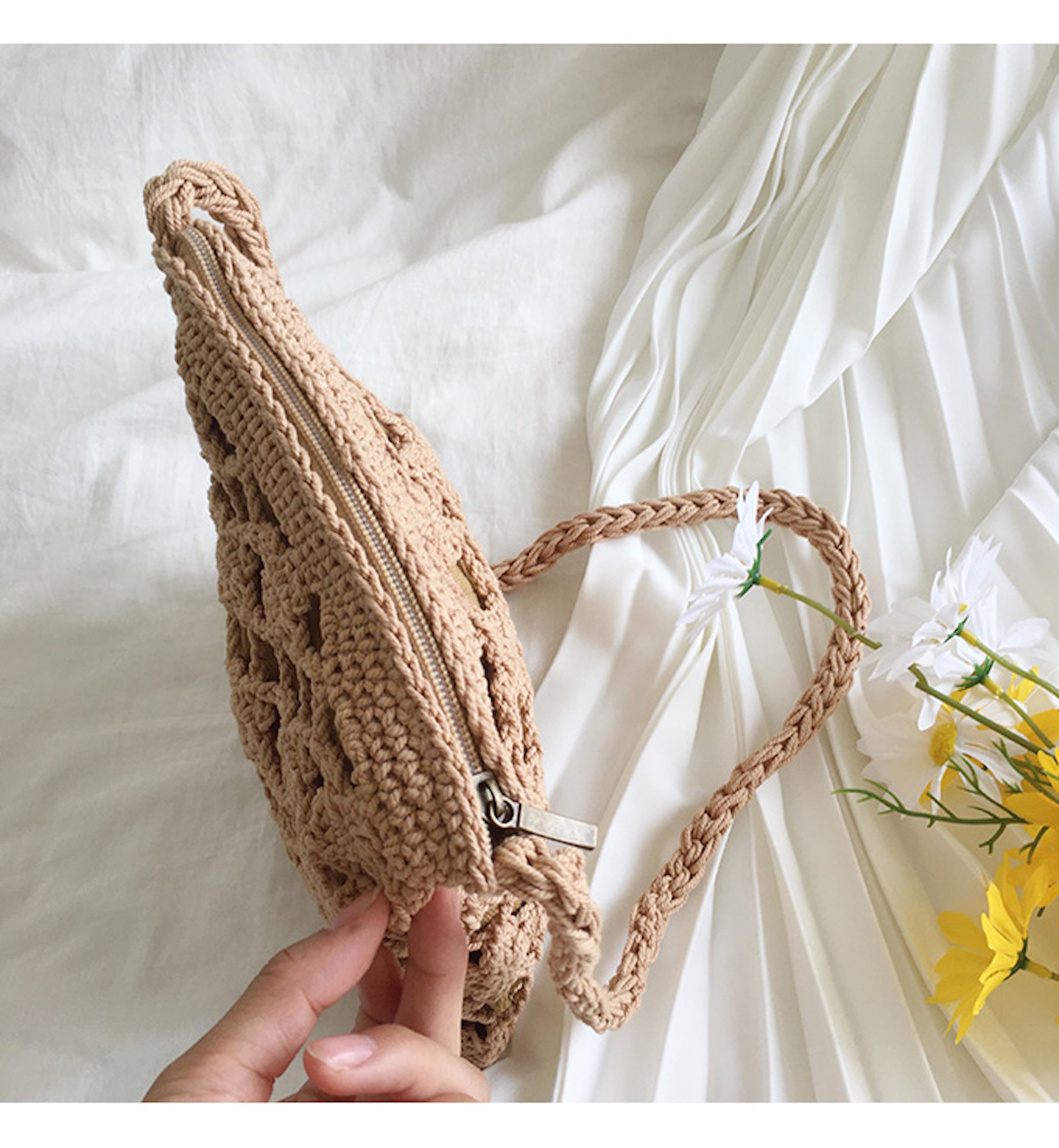 Buy Online High Quality, Unique Handmade Crochet Shoulder Crossbody Bag, Minimalistic Pouch Design, Small Size, Handmade Woven Cotton Twine - Elena Handbags