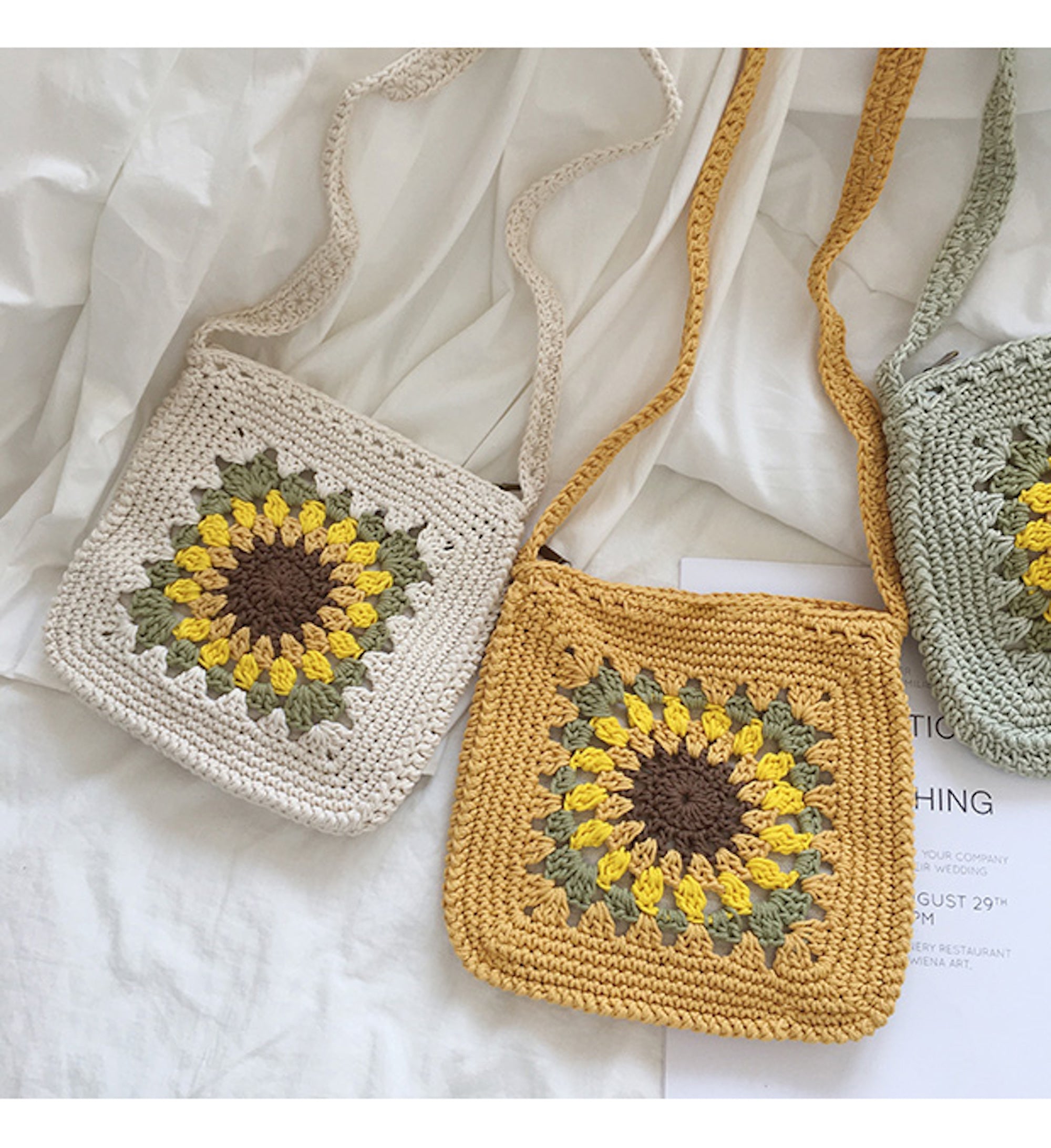 Buy Online High Quality, Unique Handmade Handmade Crochet Sunflower Purse, Hand Woven Crossbody Bag, Cotton Purse, Amigurumi Shoulder Bag, Crossbody Bag - Elena Handbags