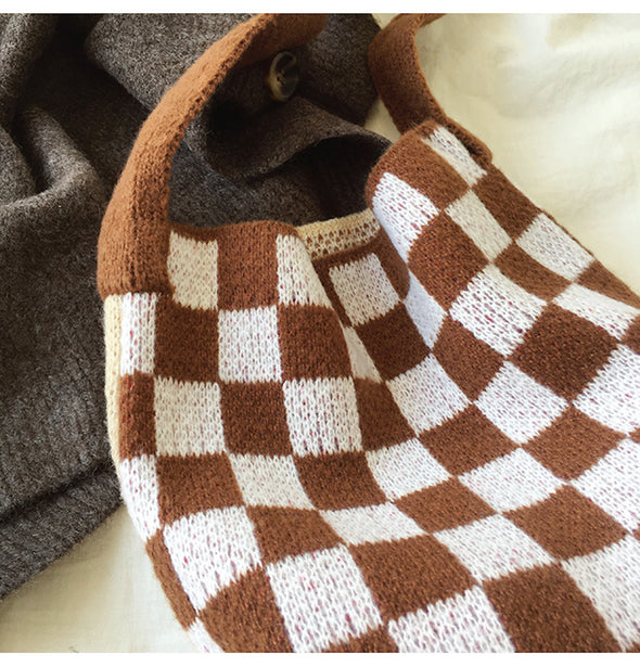 Elena Handbags Checkered Cotton Knitted Shoulder Bag
