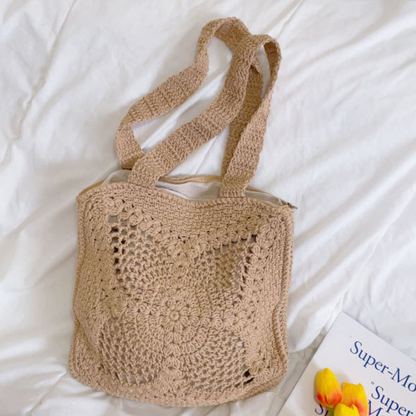 Elena Handbags Soft Floral Cotton Knitted Shoulder Bag