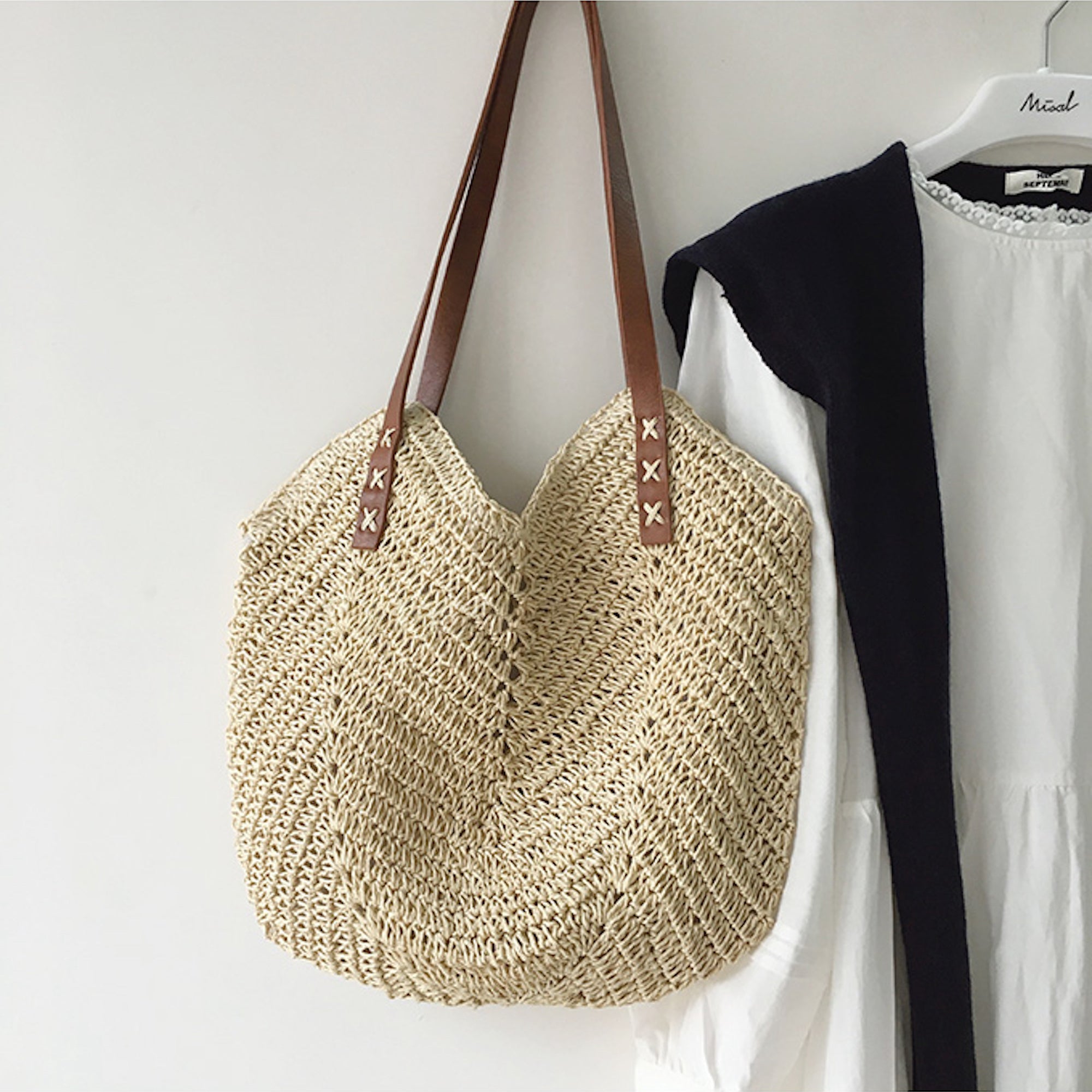 Buy Online High Quality, Unique Handmade Retro Straw Woven Tote Bag with Leather Straps, Summer Beach Bag, Handmade Shoulder Bag, Boho Beach Bag - Elena Handbags