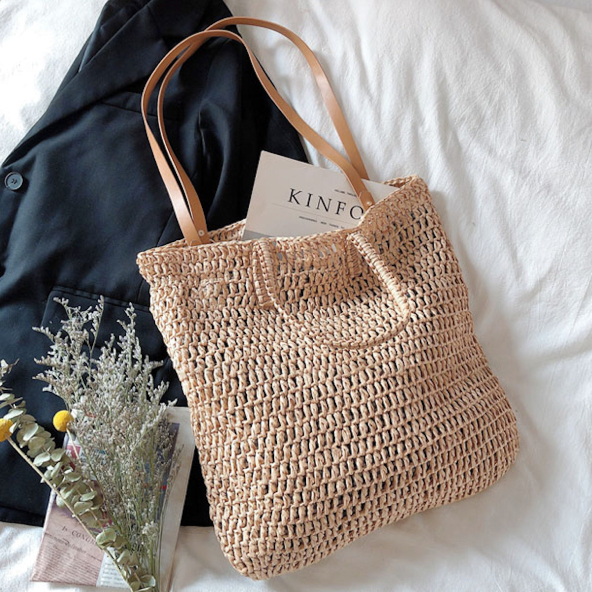 Minimalistic Straw Woven Tote Bag