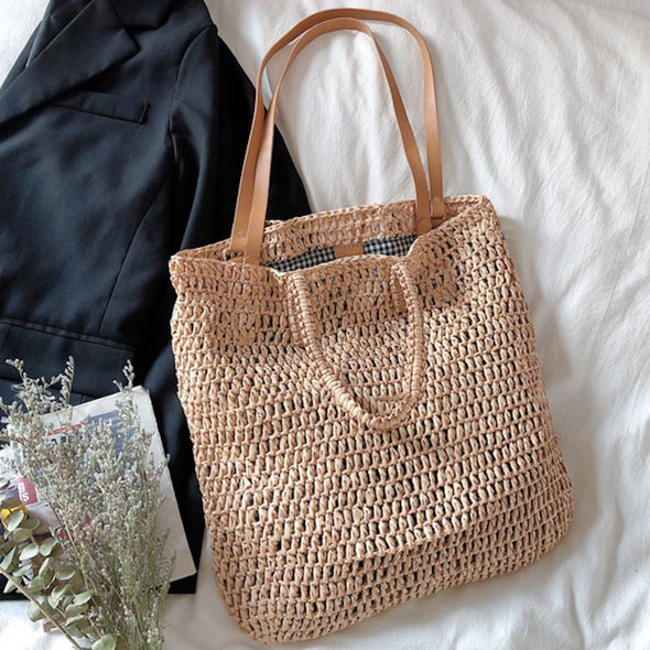 Elena Handbags Minimalistic Straw Woven Tote Bag