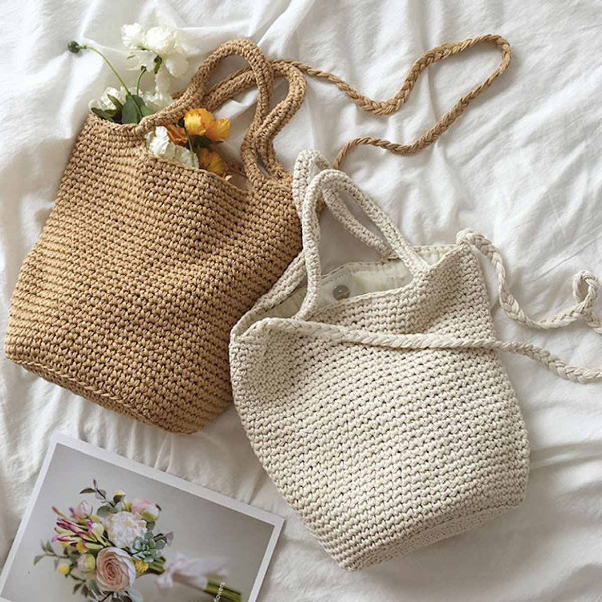 Large Crochet Cotton Bucket Bag