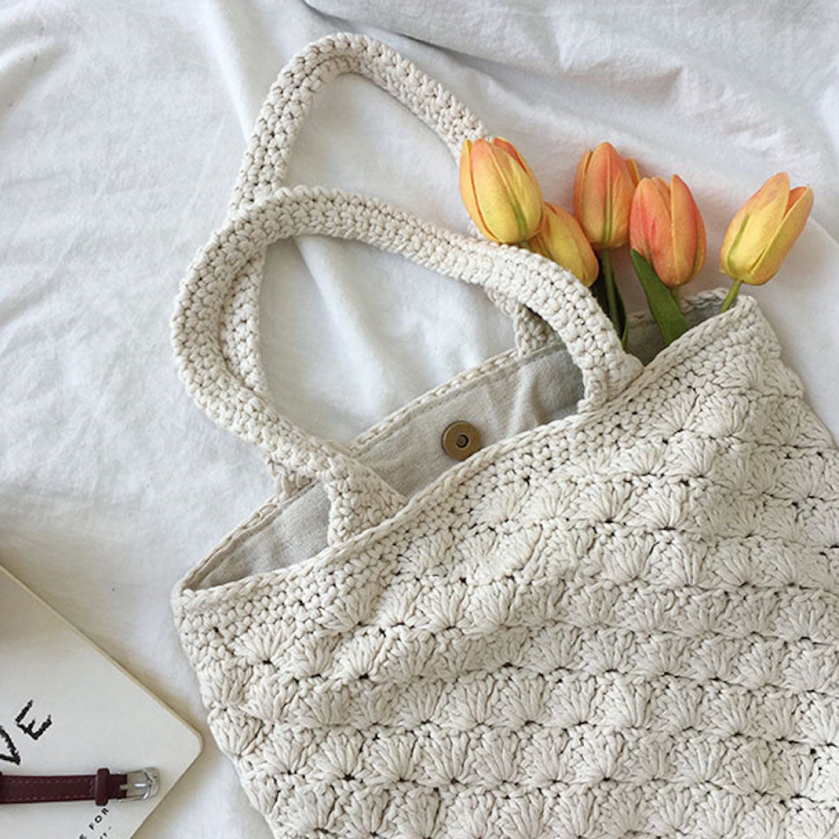 Patterned Cotton Knitted Shoulder Bag