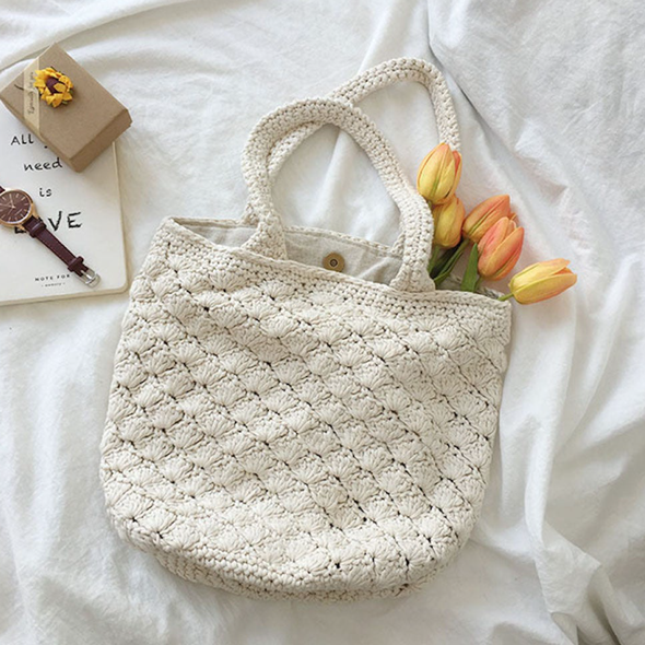 Elena Handbags Patterned Cotton Knitted Shoulder Bag