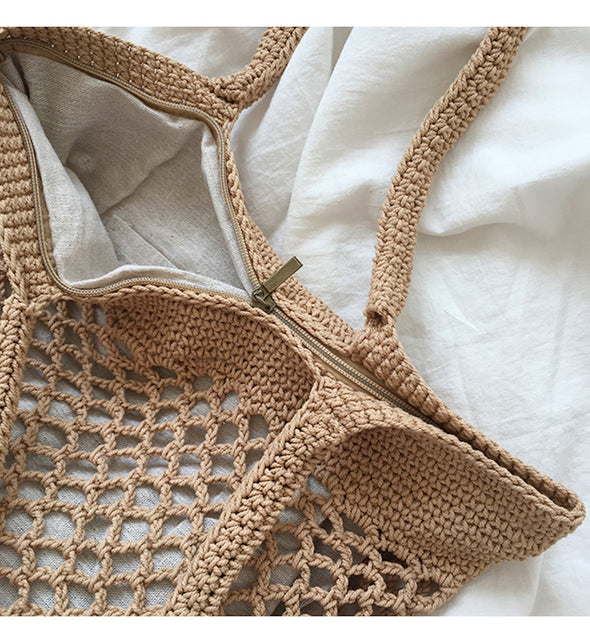 Buy Online High Quality, Unique Handmade Retro Fish Net Cotton Knitted Shoulder Bag, Hand Woven, Fashion Casual Bag, Gift for Her, Women's Woven Bag - Elena Handbags