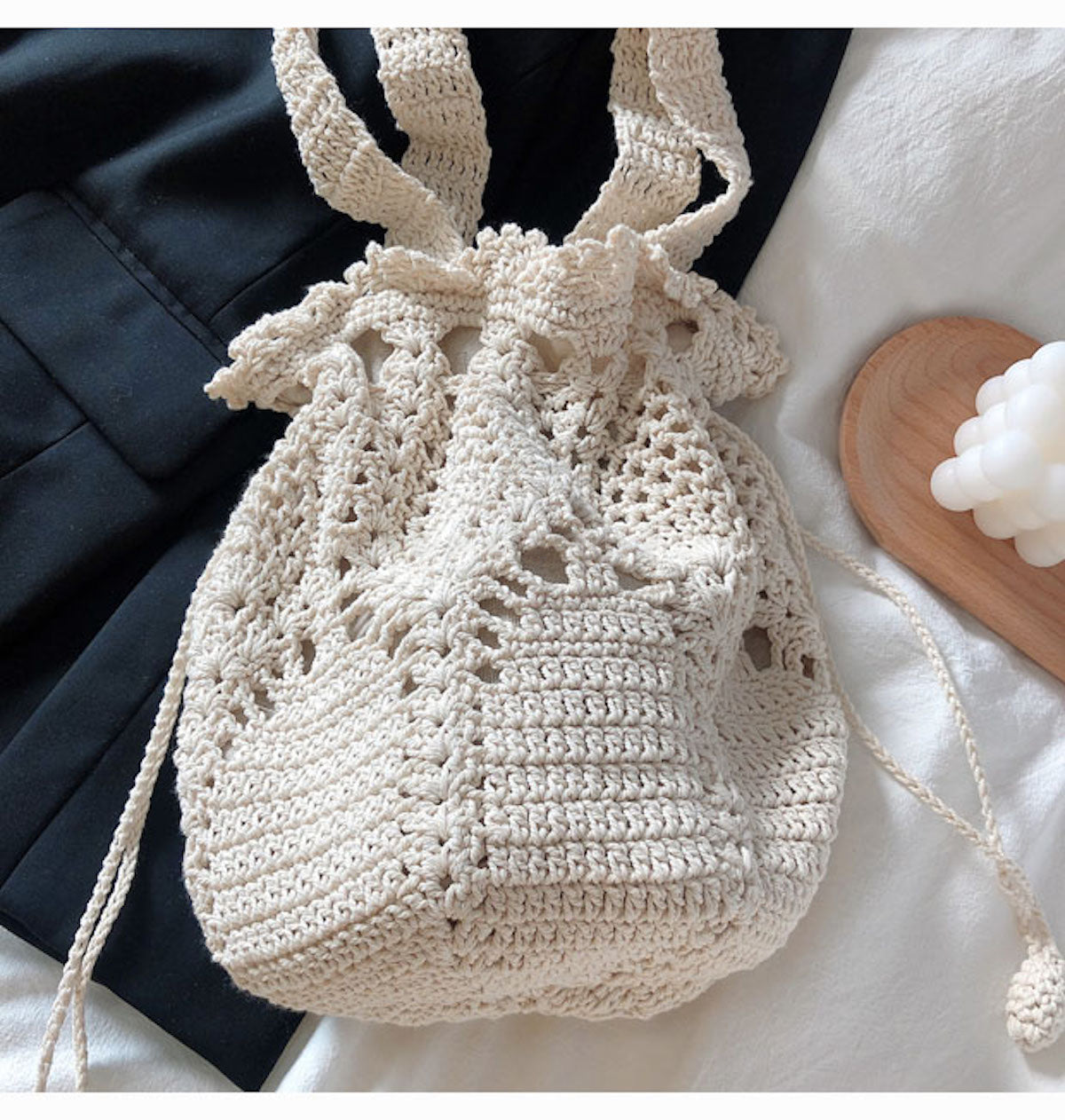 Floral Knitted Bucket Bag