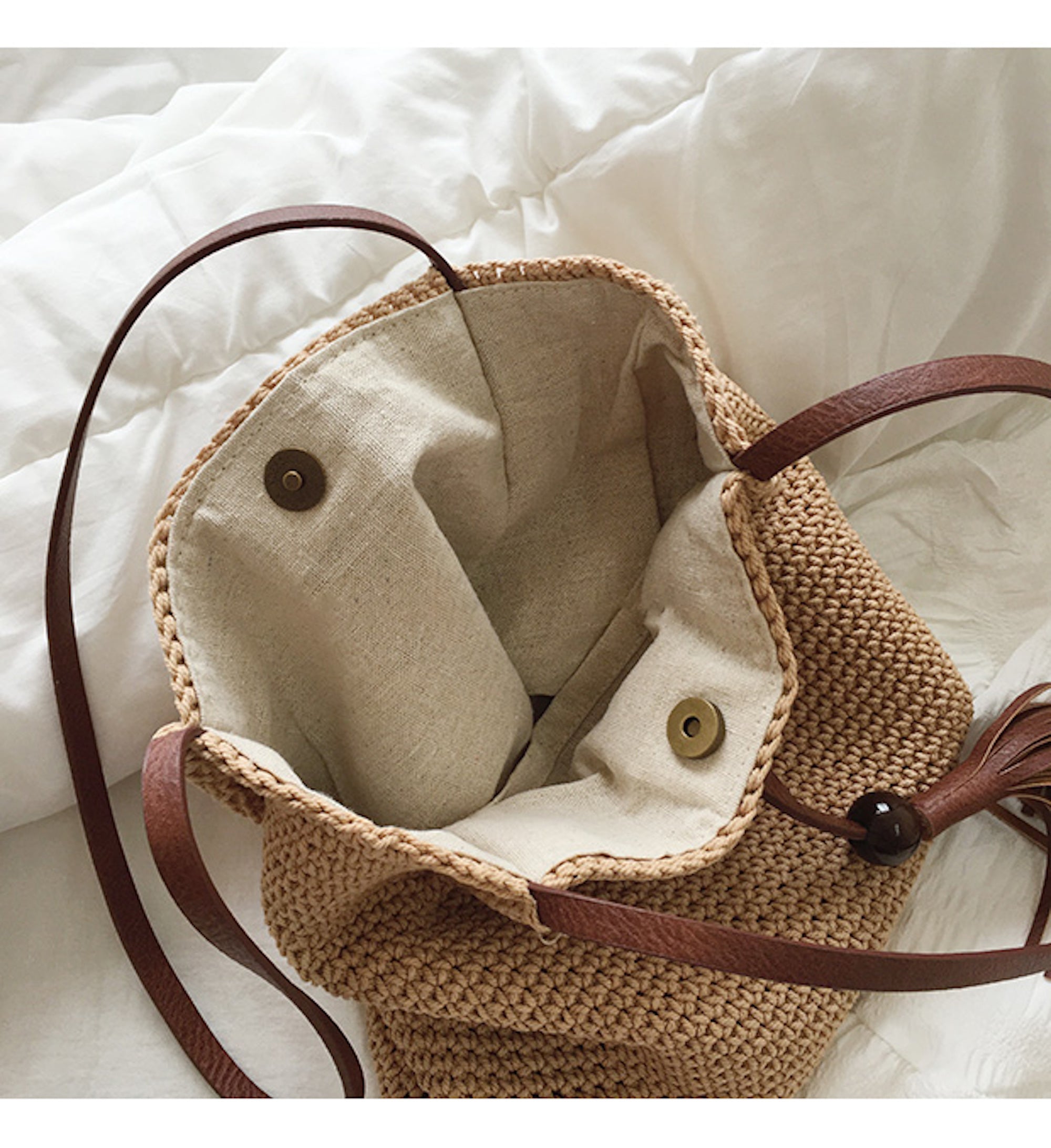 Buy Online High Quality, Unique Handmade Retro Cotton Knitted Shoulder Bag with Tassel, Hand Woven, Fashion Casual Bag, Gift for Her, Women's Woven Bag - Elena Handbags