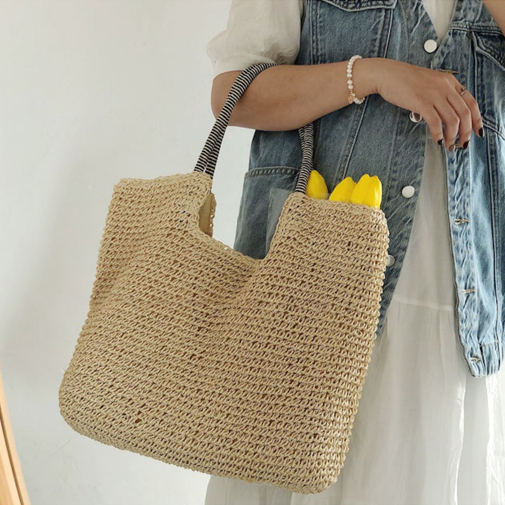 Buy Online High Quality, Unique Handmade Chic Straw Woven Tote Bag, Vintage Vibes, Summer Bag, Everyday Shoulder Bag, Beach Bag - Elena Handbags