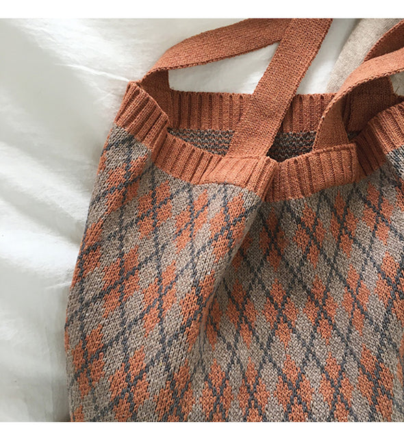 Elena Handbags Retro Argyle Knit Bag