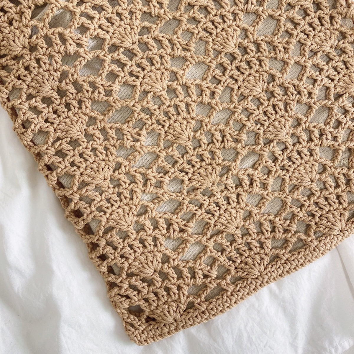 Crochet Medium Cotton Knitted Top Handle Bag with Floral Design