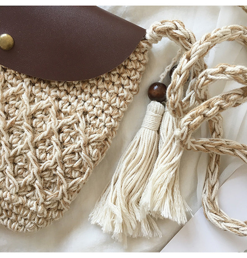 Buy Online High Quality, Unique Handmade Crochet Crossbody Bag with Leather Flap, Handmade Shoulder Bag, Women's Purse - Elena Handbags