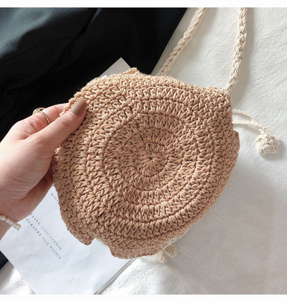 Buy Online High Quality, Unique Handmade Retro Cotton Drawstring Shoulder Bag, Hand Crochet Woven Purse, Fashion Casual Bag, Crossbody Bag Women's Purse Shoulder Bag - Elena Handbags