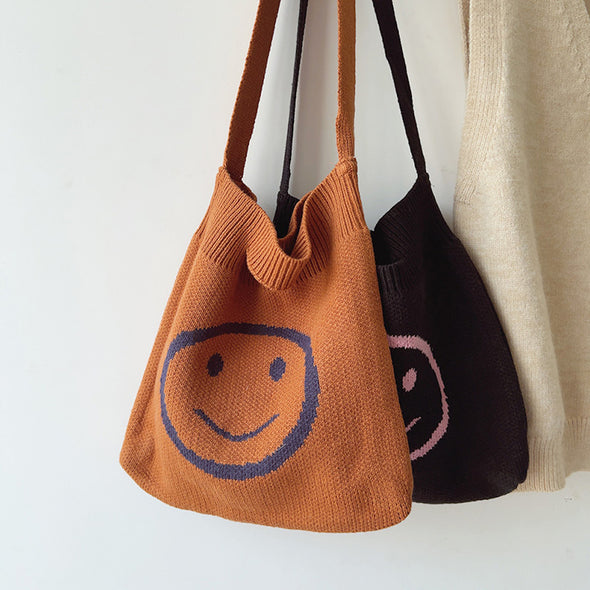Buy Online Cotton Knitted Shoulder Bag with Smiley Face