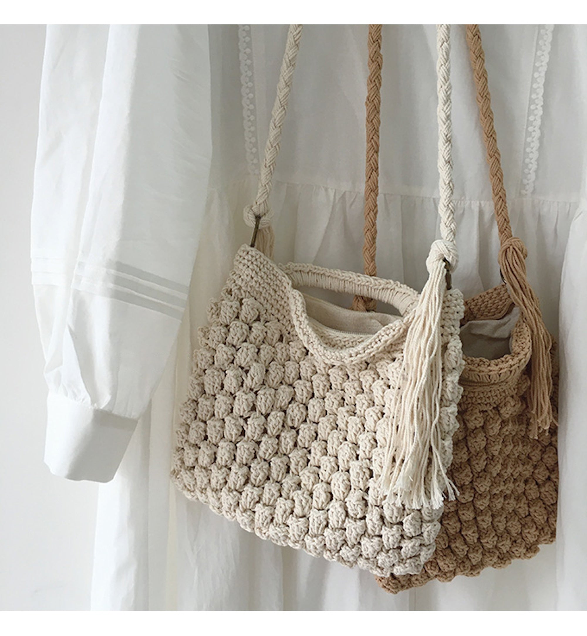Buy Online High Quality, Unique Handmade Retro Cotton Knitted Shoulder Bag, Hand Woven, Fashion Casual Bag, Gift for Her, Women's Woven Bag - Elena Handbags