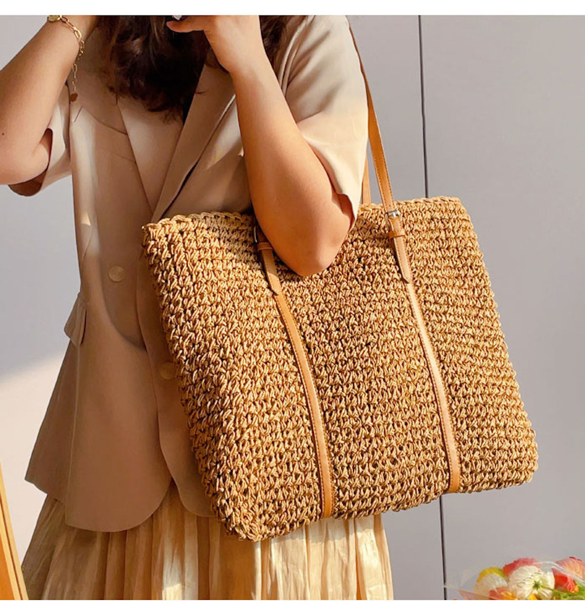 Buy Online Elena Handbags Chic Large Straw Woven Summer Bag