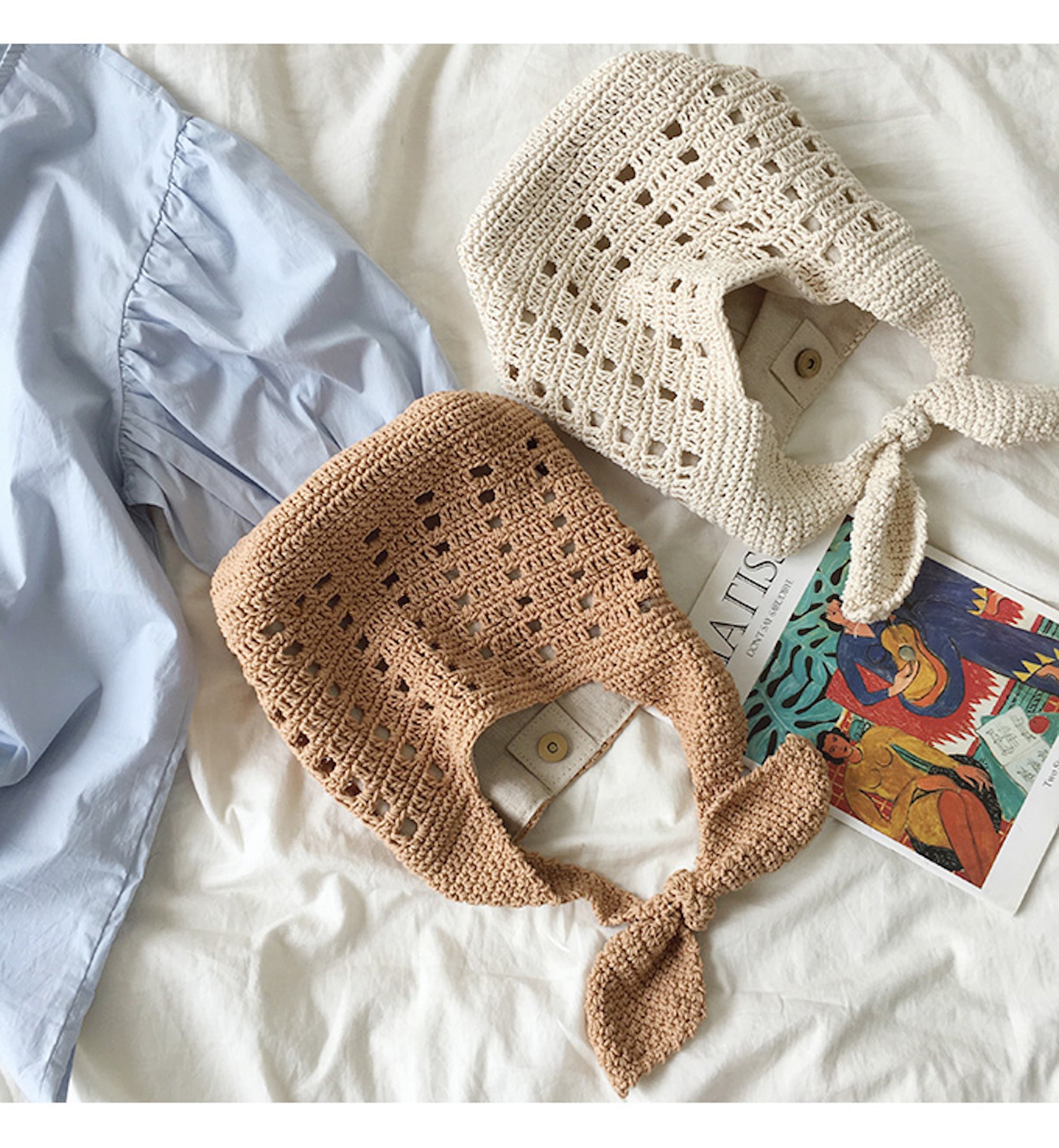 Buy Online High Quality, Unique Handmade Medium Crochet Cotton Bucket Bag, Minimalistic Basket Design, Hand Crochet Woven Purse, Fashion Casual Bag, Women's Purse, Shoulder Bag - Elena Handba