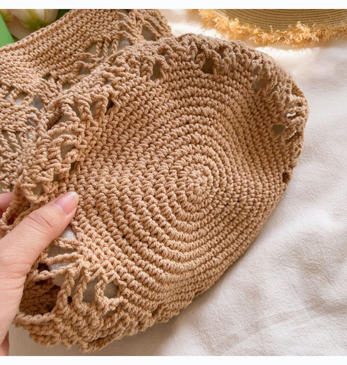 Buy Online Elena Handbags Cotton Crochet Bucket Bag