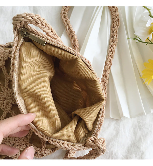Buy Online High Quality, Unique Handmade Crochet Shoulder Crossbody Bag, Minimalistic Pouch Design, Small Size, Handmade Woven Cotton Twine - Elena Handbags