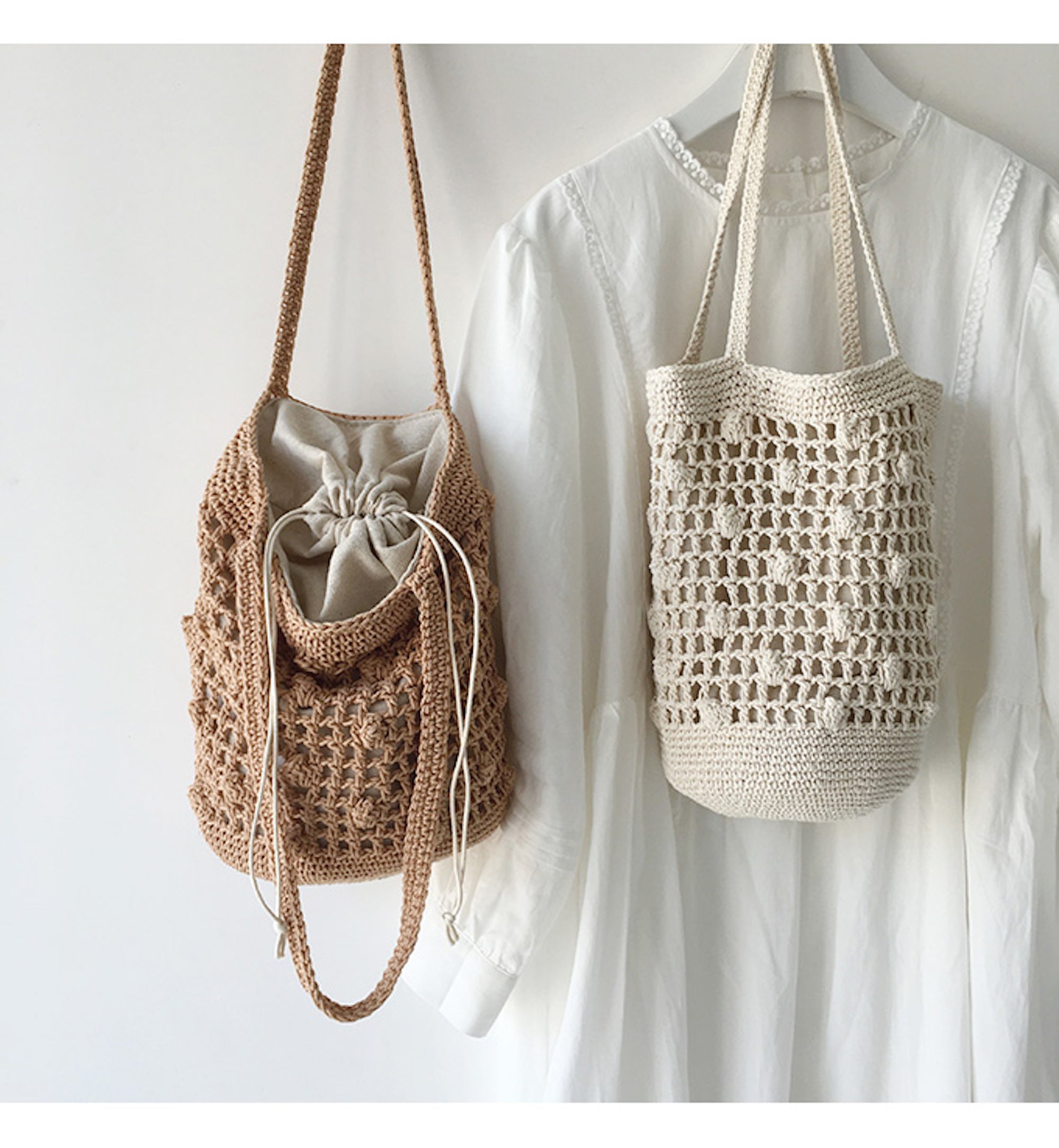 Buy Online High Quality, Unique Handmade Crochet Cotton Bucket Shoulder Bag, Minimalistic Basket Design, Hand Crochet Woven Purse, Fashion Casual Bag, Women's Purse, Shoulder Bag - Elena Hand