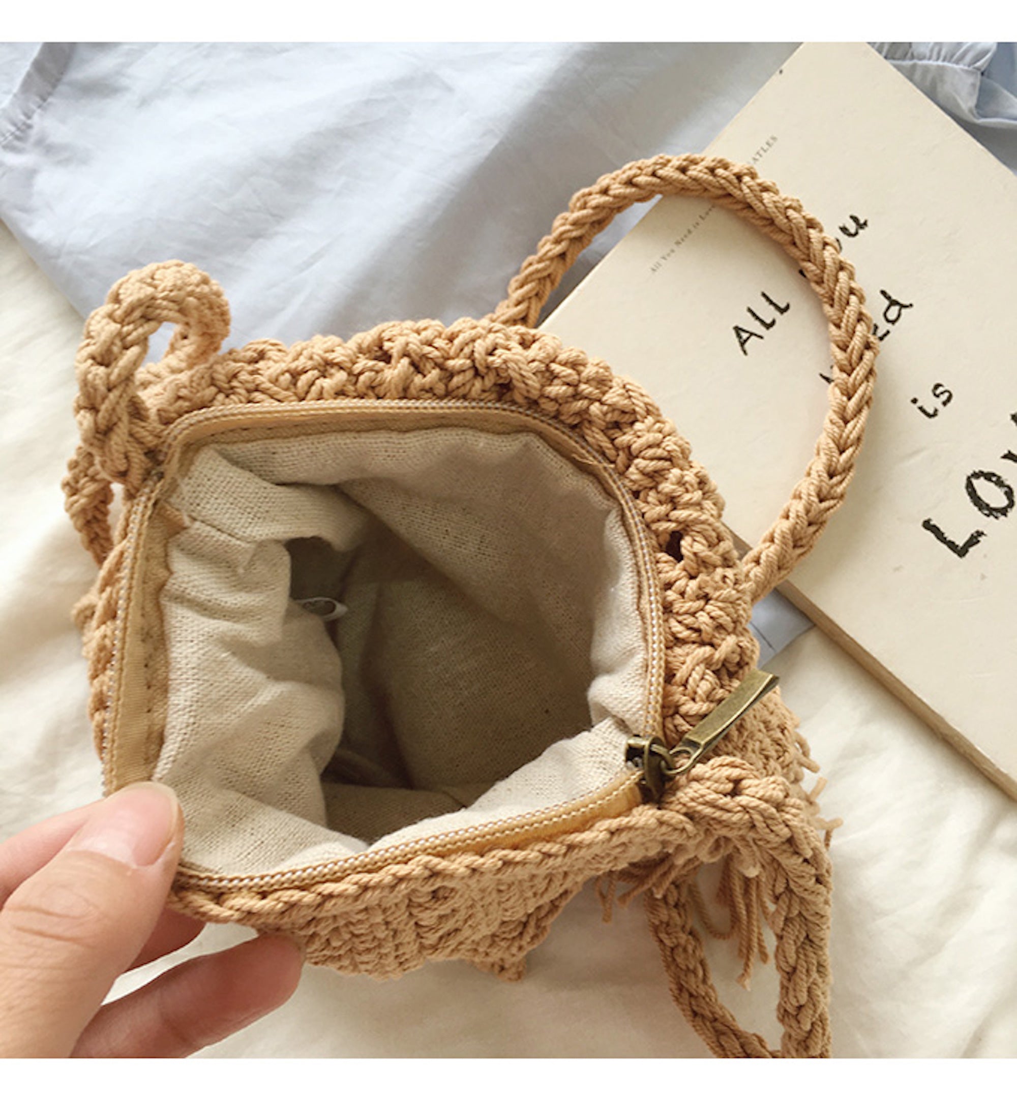 Buy Online High Quality, Unique Handmade Small Boho Beach Bag with Tassels, Women Crochet Fringed Crossbody Bag, Hand Knitted Boho Shoulder Bag - Elena Handbags
