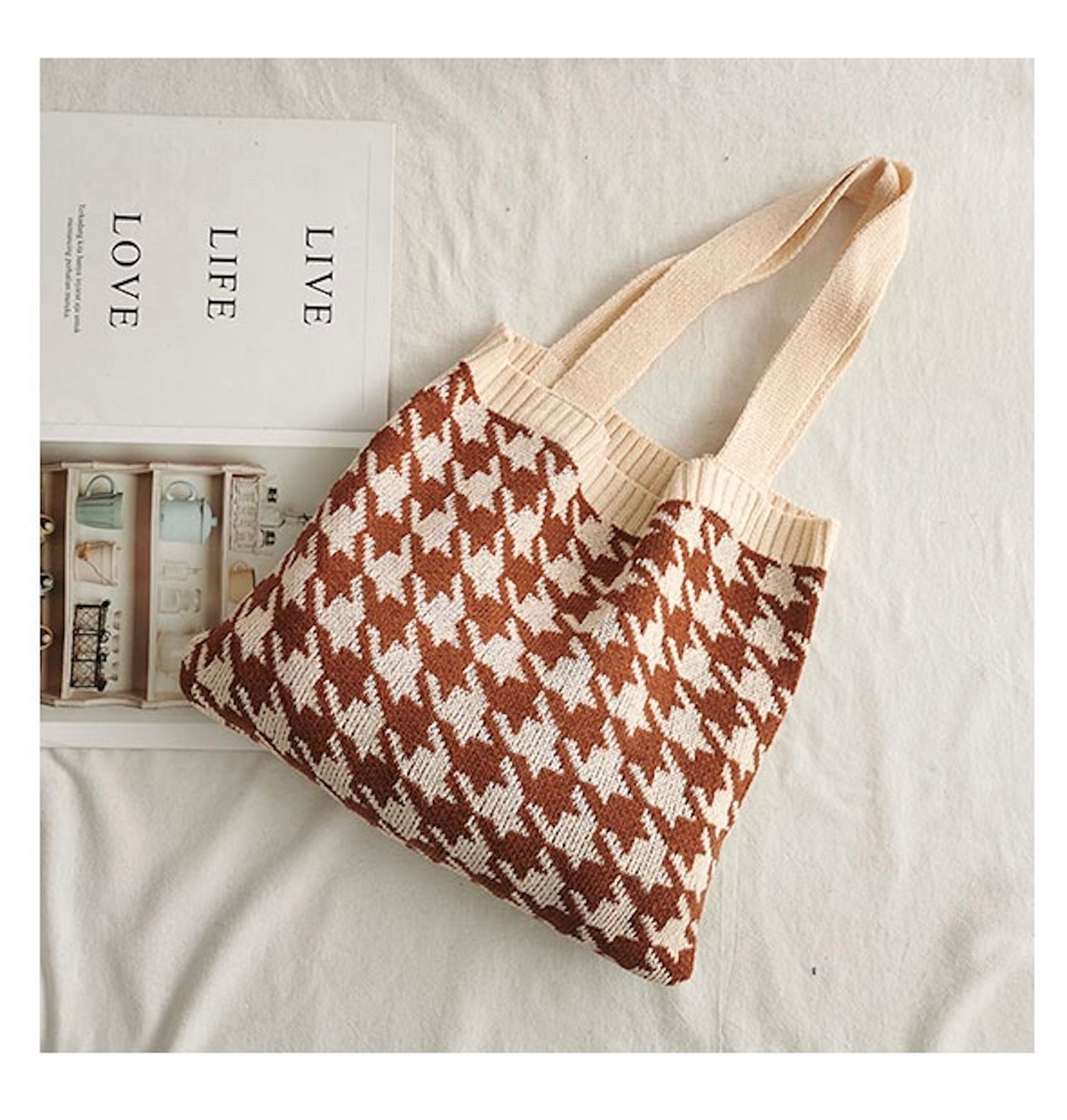 Checkered Knit Handbag