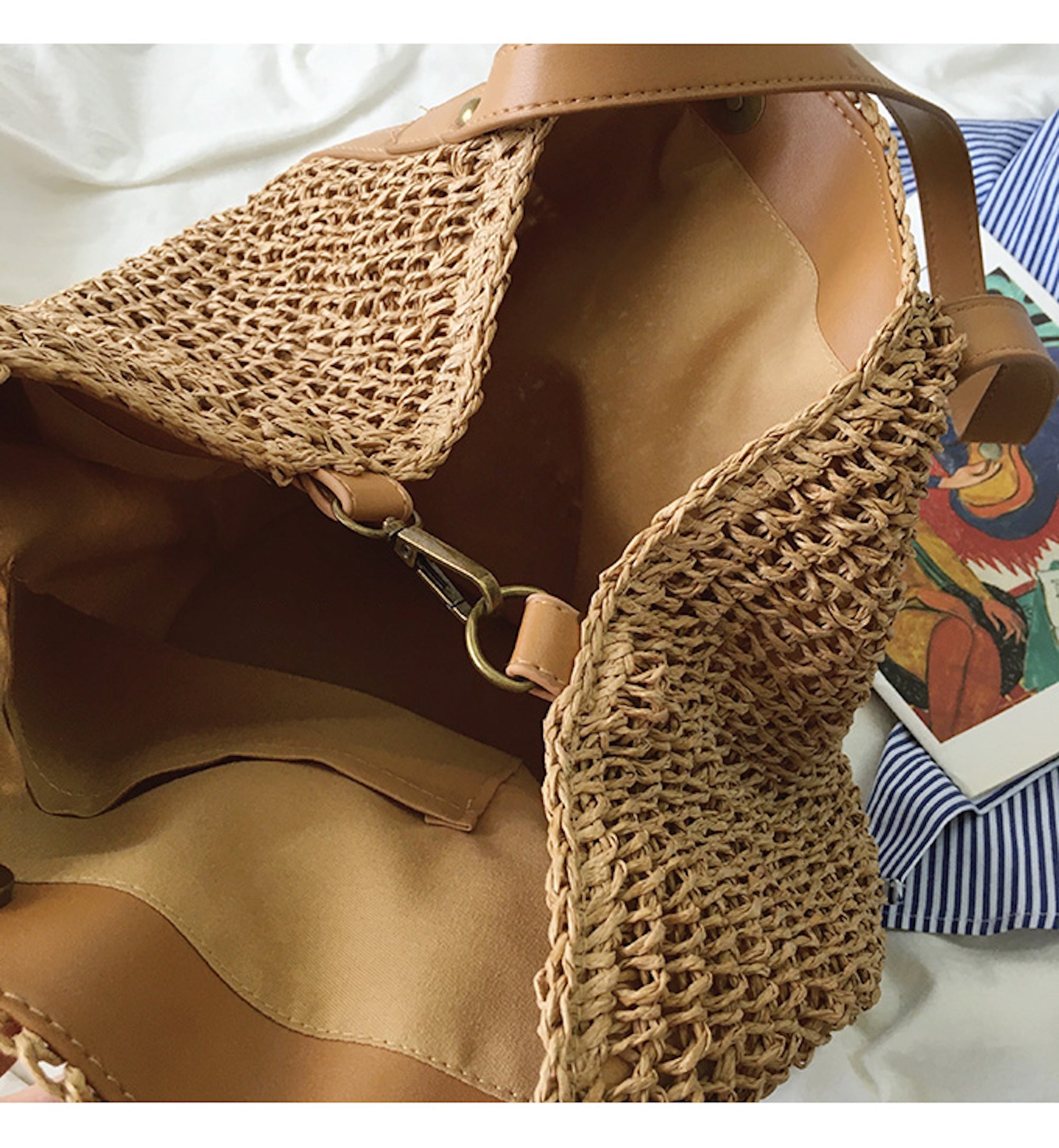 Buy Online High Quality, Unique Handmade Large Straw Woven Tote Bag with Leather Accents, Summer Bag, Everyday Shoulder Bag, Beach Bag - Elena Handbags