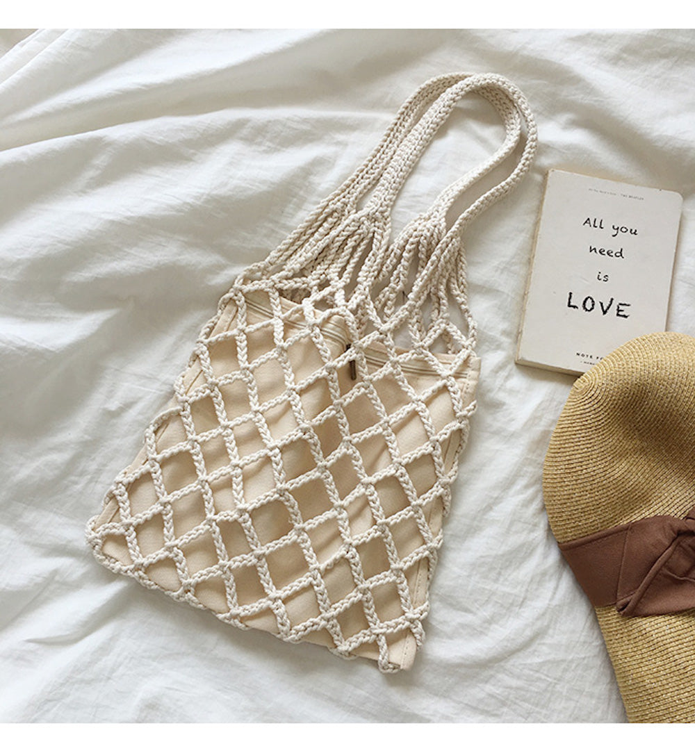 Buy Online High Quality, Unique Handmade Crochet Medium Cotton Knitted Top Handle Bag with Fishnet Design - Elena Handbags